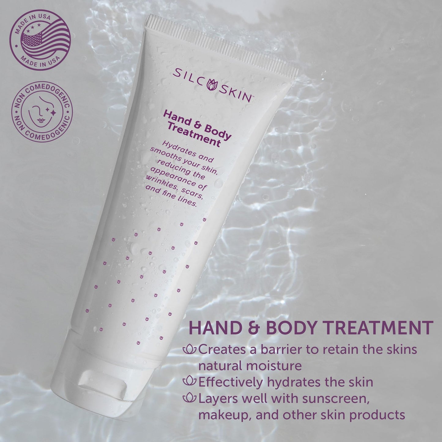 SilcSkin Hand & Body Treatment - Water-Based Hand & Body Lotion for Crepey Skin and Fine Lines - Uses Medical Grade Silicone for Deep Hydration - 4 oz