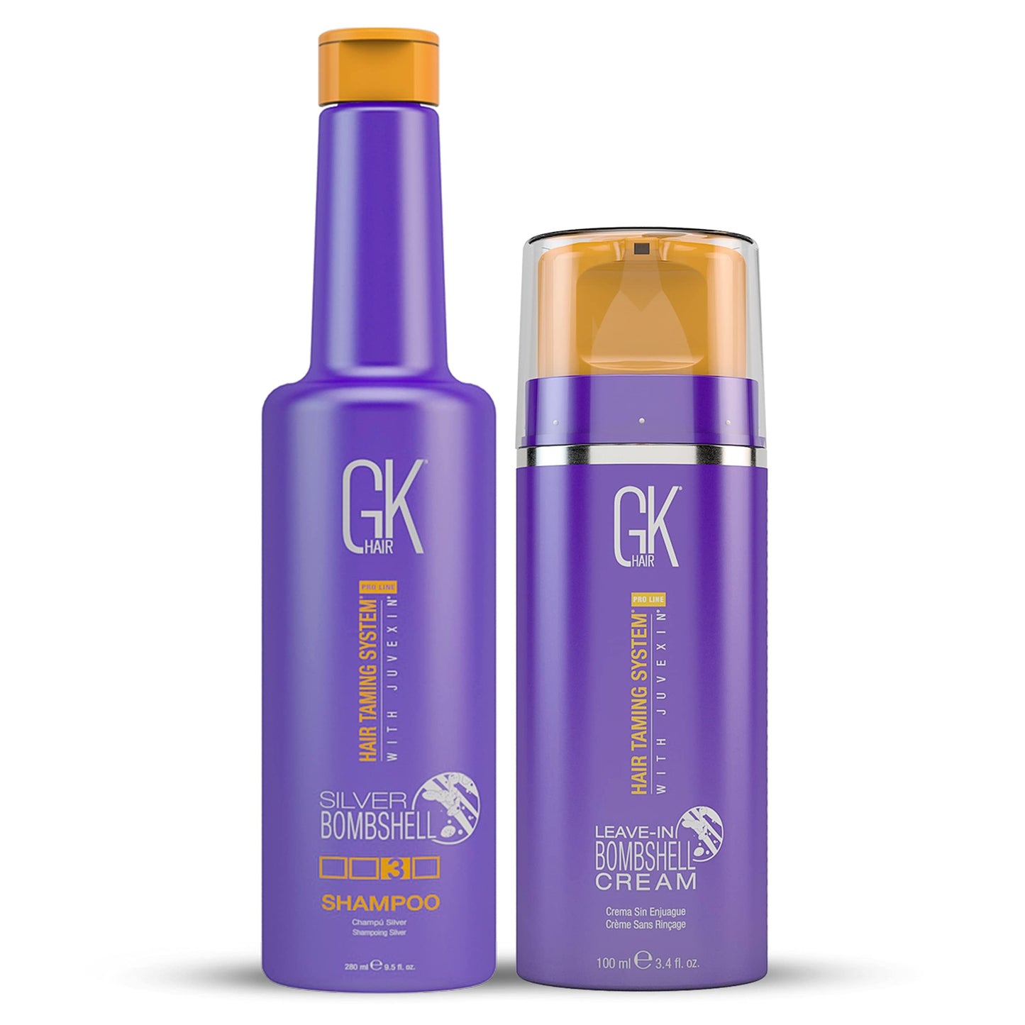 GK HAIR Global Keratin Purple Shampoo/Toner Silver Bombshell 280ml I Leave In Bombshell Cream (100ml/ 3.4 fl. oz)