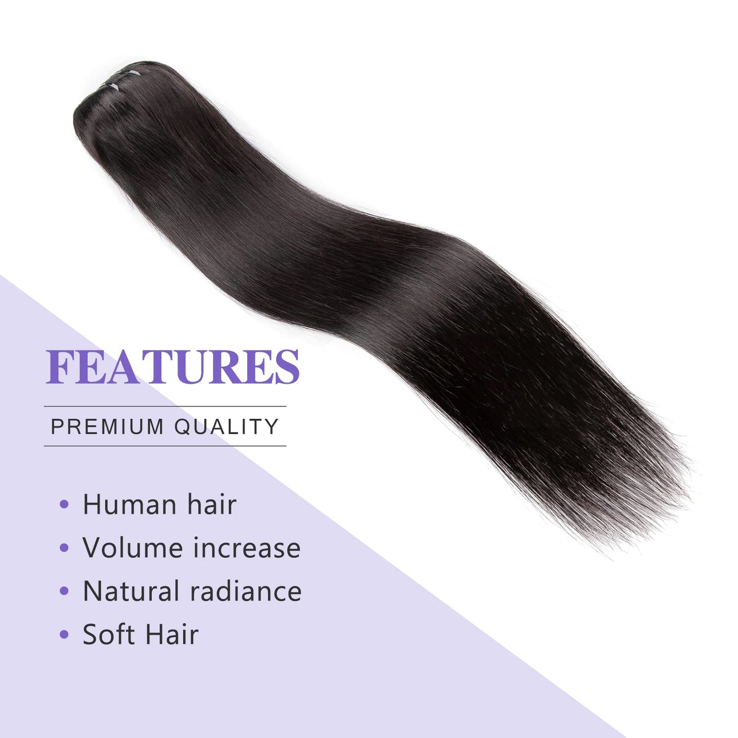 Straight Human Hair Clip in Hair Extensions 100% Unprocessed Full Head Brazilian Virgin Hair Natural Black Color,Double Wefts,8/Pcs with 18Clips,130Gram (18 Inch)