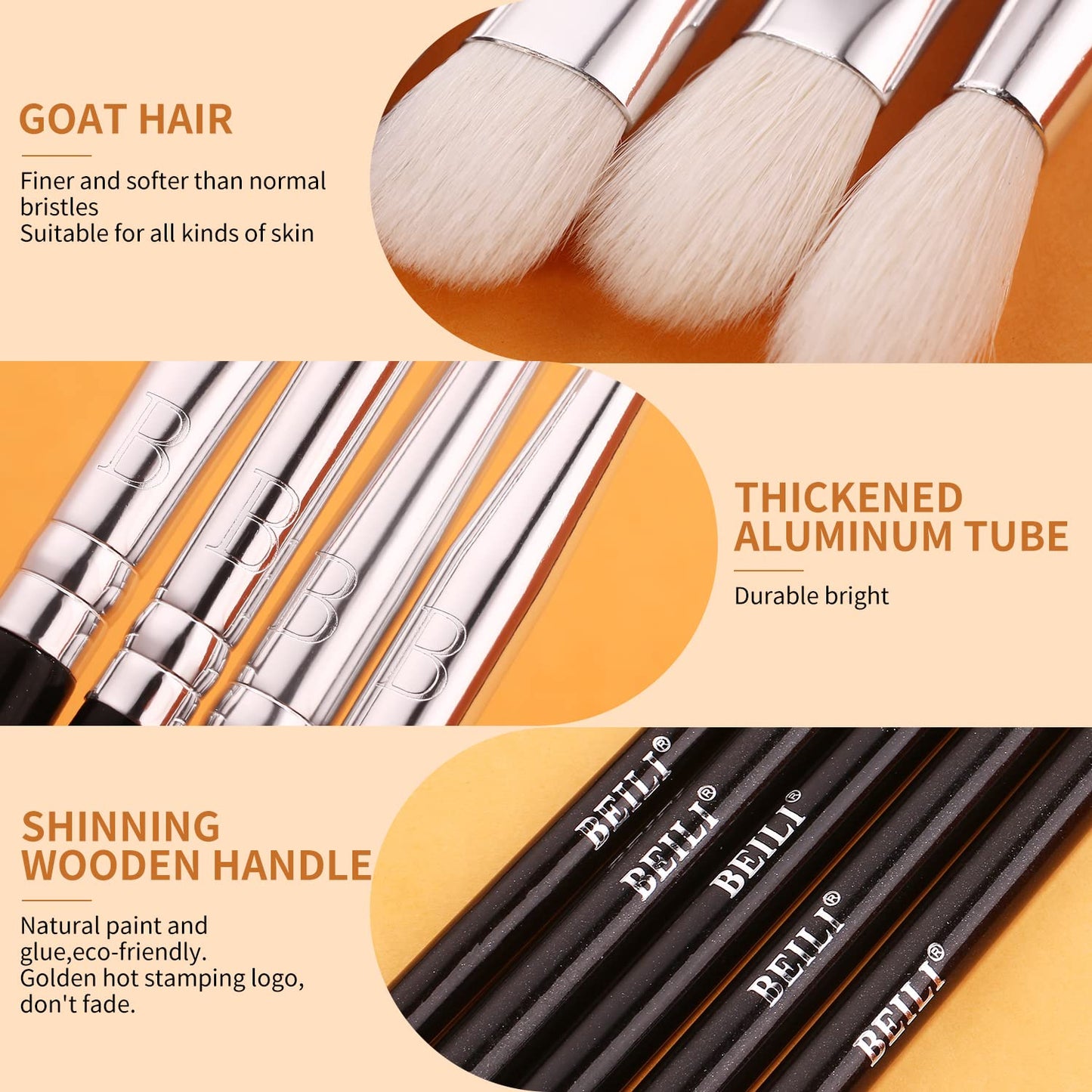 BEILI Eyeshadow Brush Set Professional Eye Blending Brushes for Lid Small Soft Eye Brushes 8pcs Natural Goat Hair Eye Makeup Brushes Set