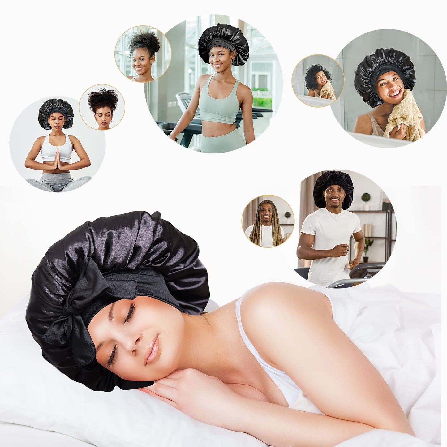 BONNET QUEEN 2Pcs Pack Silk Bonnet for Sleeping Satin Bonnet Hair Bonnet with Tie Band Sleep Bonnet Men Bonnet for Women Curly Hair