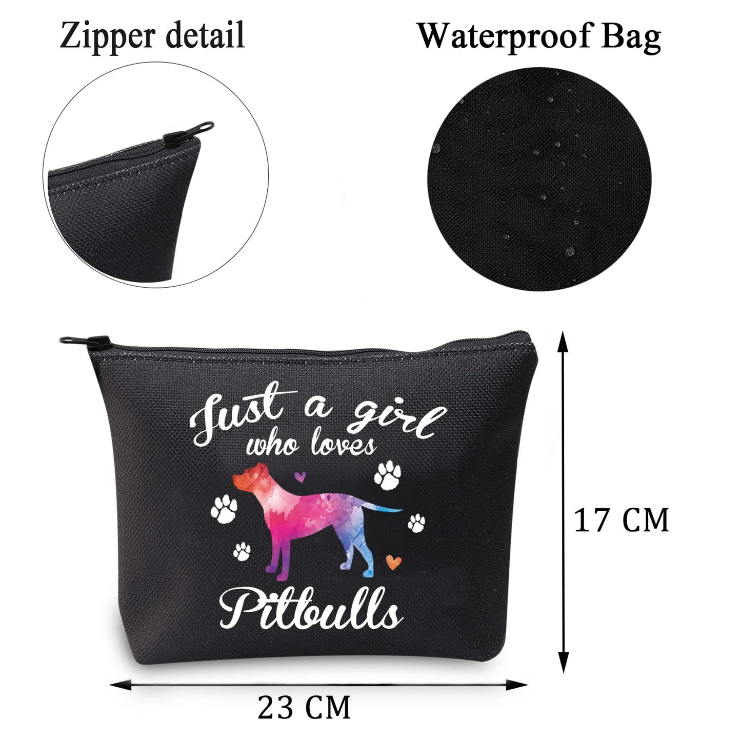 MBMSO Pitbull Gifts Makeup Bag Just a Girl Who Loves Pitbulls Cosmetic Bag Pitbull Lovers Owner Gifts Travel Bag Zipper Pouch(Pitbull bag-black)