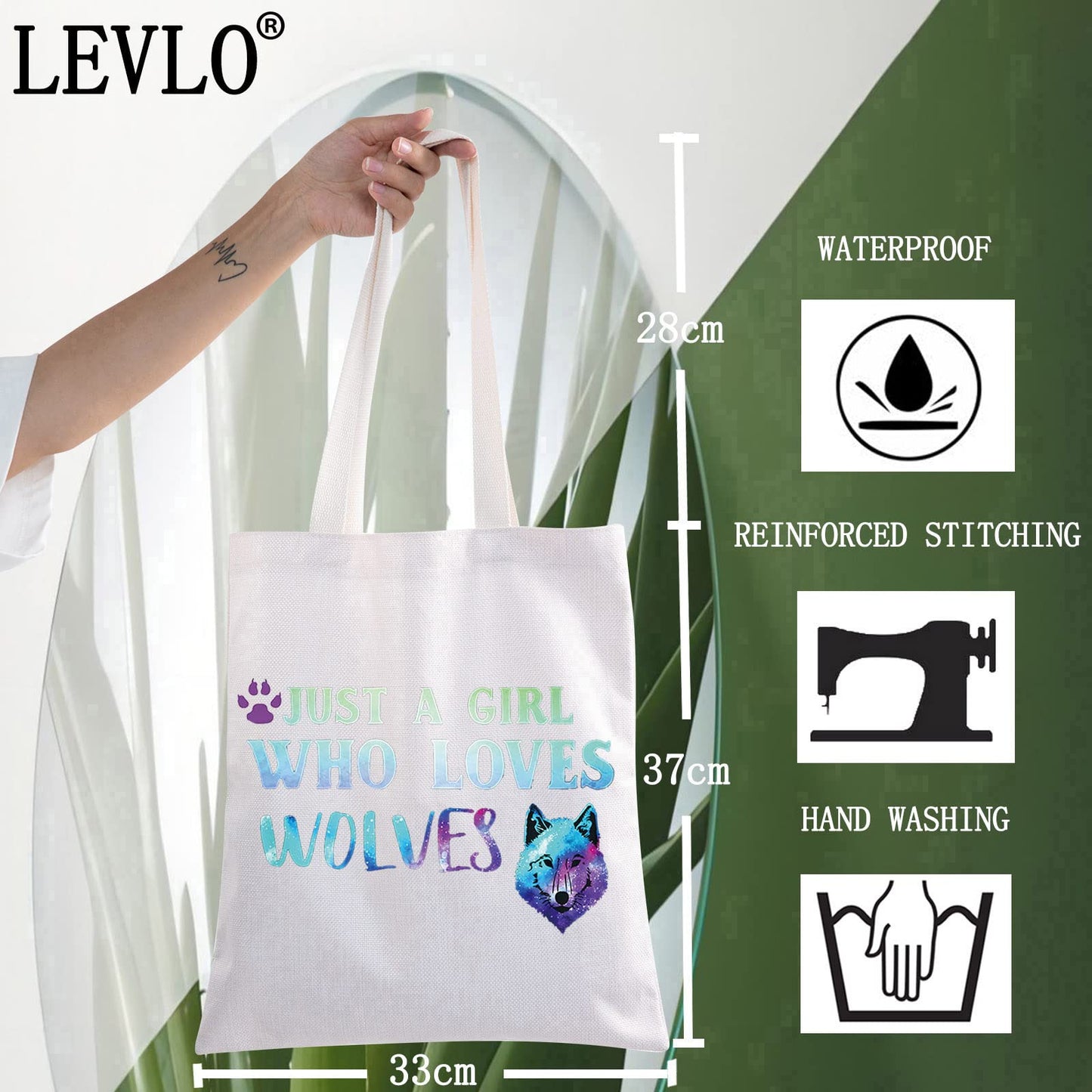 LEVLO Funny Wolf Cosmetic Bag Animal Lover Gift Just A Girl Who Loves Wolves Makeup Zipper Pouch Bag Wolf Lover Gift (Loves Wolves Tote)