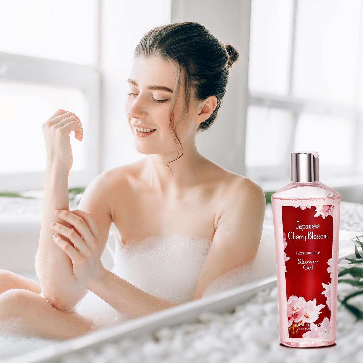 Vital Luxury Japanese Cherry Blossom Shower Gel and Body Cream Set - Nourishing and Moisturizing Daily Skincare - 8 fl.oz/236mL each, Christmas Gifts for Her and Him (Japanese Cherry Blossom)