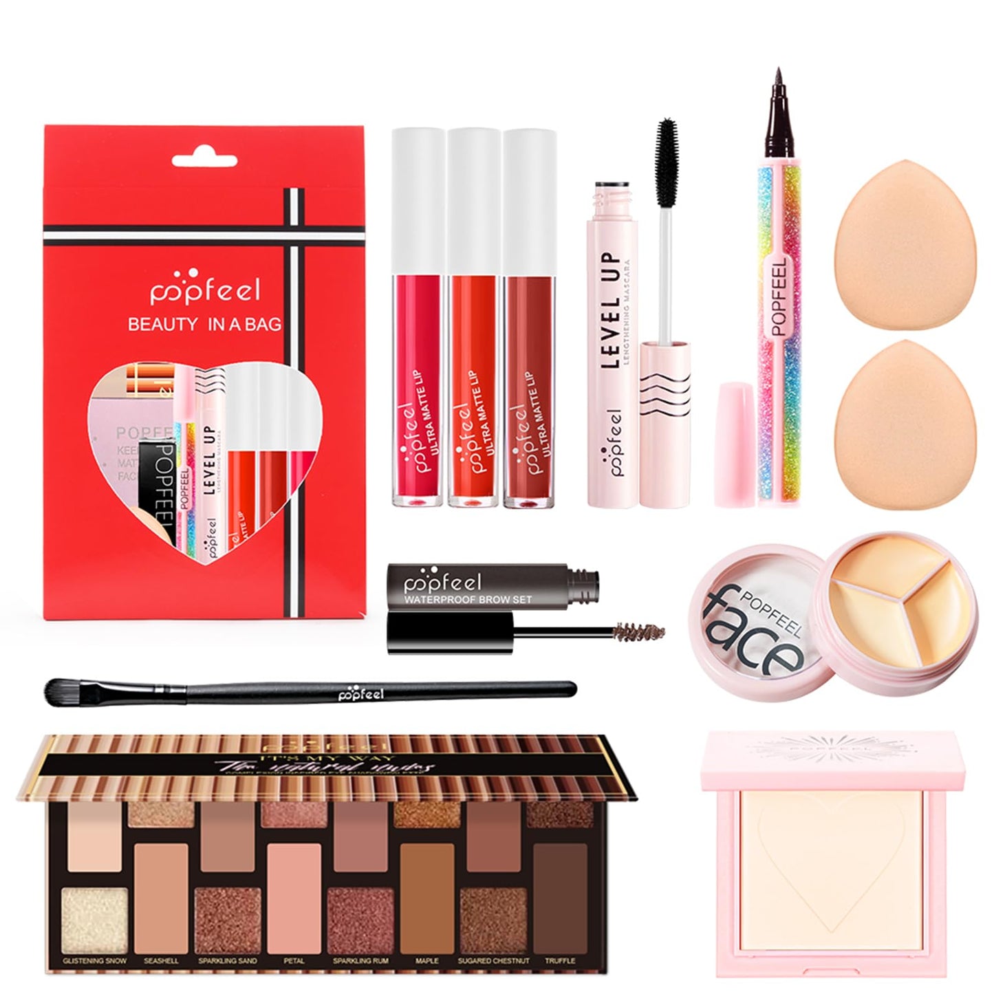 Joyeee All in One Makeup Kit, Full Starter Essential Makeup Kit for Women Beginners Includes Eyeshadow Palette Lipgloss Mascara Eyeliner Eyebrow Pencil Concealer Powder Puff Set