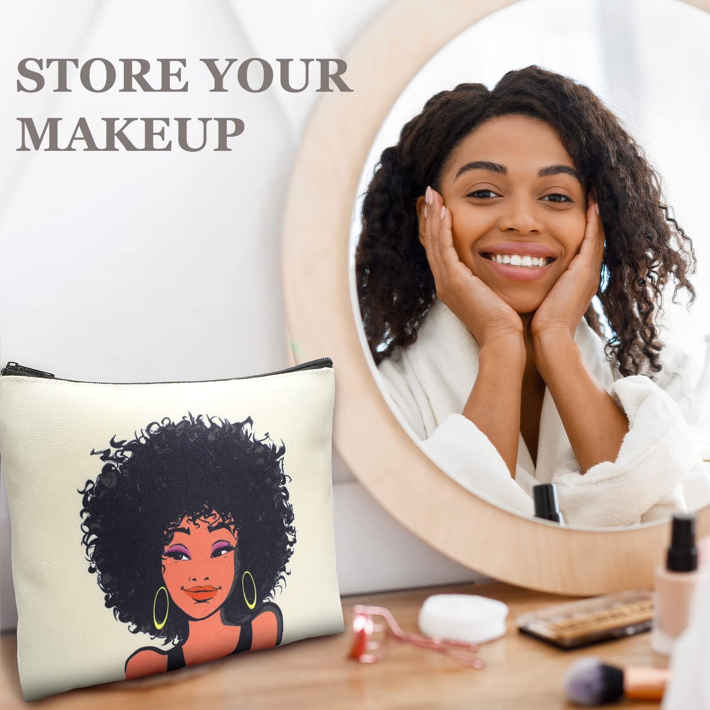 Sweetude 20 Pieces African American Cosmetic Bags Black Women Makeup Bags Afro Queen Canvas Makeup Bags Zipper Pouches for Women Melanin Art Toiletry Purse Travel Accessories Inspirational Gift