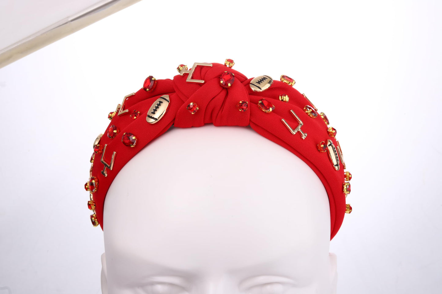 Football Headband Football Mom Accessories Game Day Football Charm Wide Hairband Headpiece White Red Black Rhinestone Top Knot Head Band Game Day Sport Headband Football Gameday Outfit