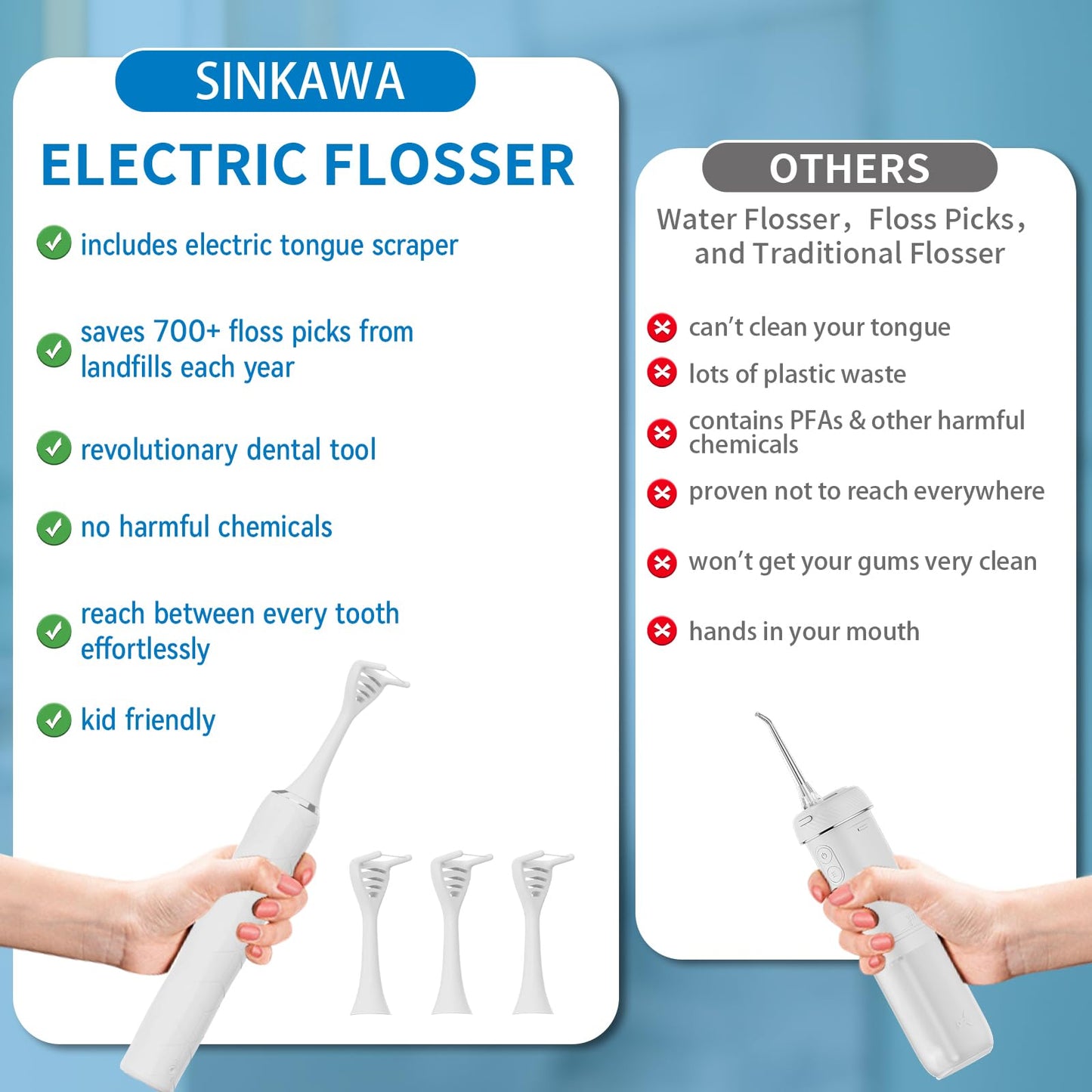 Electric Flosser for Teeth, Gum Stimulator, Tongue Scraper/Cleaner，Electric Flossers for Adults & Kids, Dual-Line Flosser,