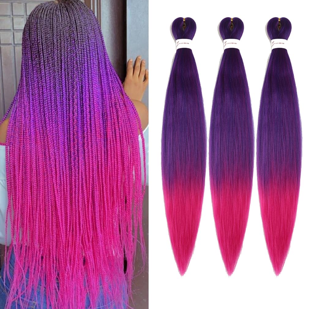 Pre Stretched Braiding Hair Extensions 30 Inch 3 Packs Long Professional Crochet Twist Braids Hair Synthetic Box Braiding Hair Hot Water Setting Soft Yaki Texture(30 Inch,Purple/227C)