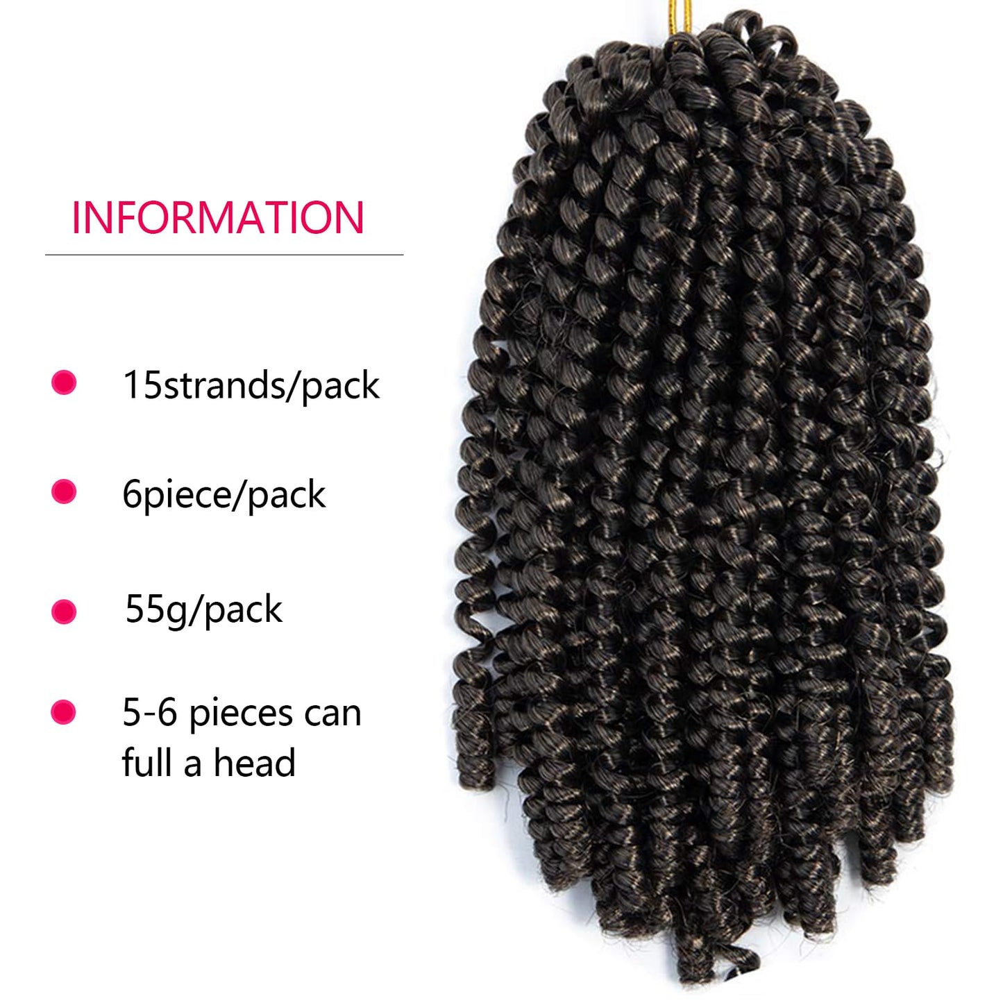 6 Pack Spring Twist Crochet Braiding Hair 8 Inch Bomb Twist Crochet Braids Ombre Colors Low Temperature Kanekalon Synthetic Fluffy Hair Extensions 15 Strands 55g/Pack (8inches, M1B-27)