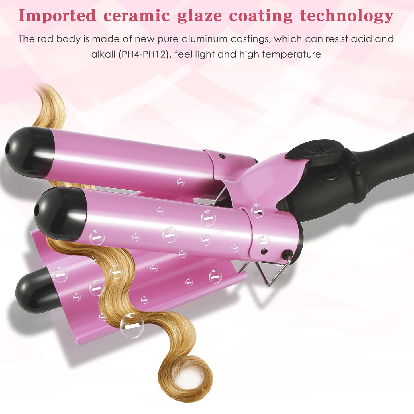 Professional Hair Waver 3 Barrel Curling Iron 32mm Fast Heating Hair Crimper Iron Triple Hair Curler with LCD Display Temperature Adjustable Ceramic Beach Hair Waver Wand for Beachy (1.26Inch (32mm))