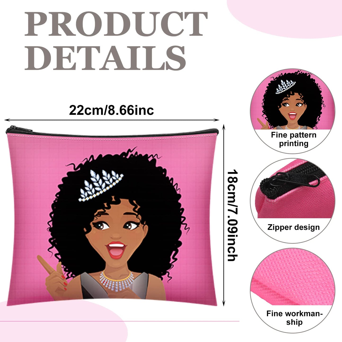 Sweetude 20 Pieces African American Cosmetic Bags Black Women Makeup Bags Afro Queen Canvas Makeup Bags Zipper Pouches for Women Melanin Art Toiletry Purse Travel Accessories Inspirational Gift