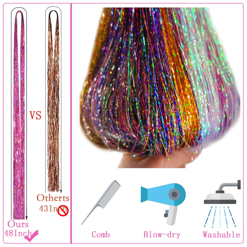 Hair Tinsel Kit - Fairy Hair Tinsel with Tools 48 Inch Hair Tinsel Heat Resistant Safe 15 Colors Glitter Tinsel Hair Extensions 4200 strands (15 Colors, 4200 Strands)