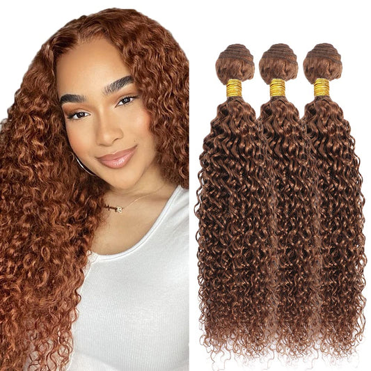 Diexrlamx Hair Color #30 Bundles Kinky Curly Reddish Brown Human Hair Bundles 16 18 20 Inch Brazilain Unprocessed Virgin Hair 3 Bundles Brown Curly Bundles Human Hair Brown Bundles