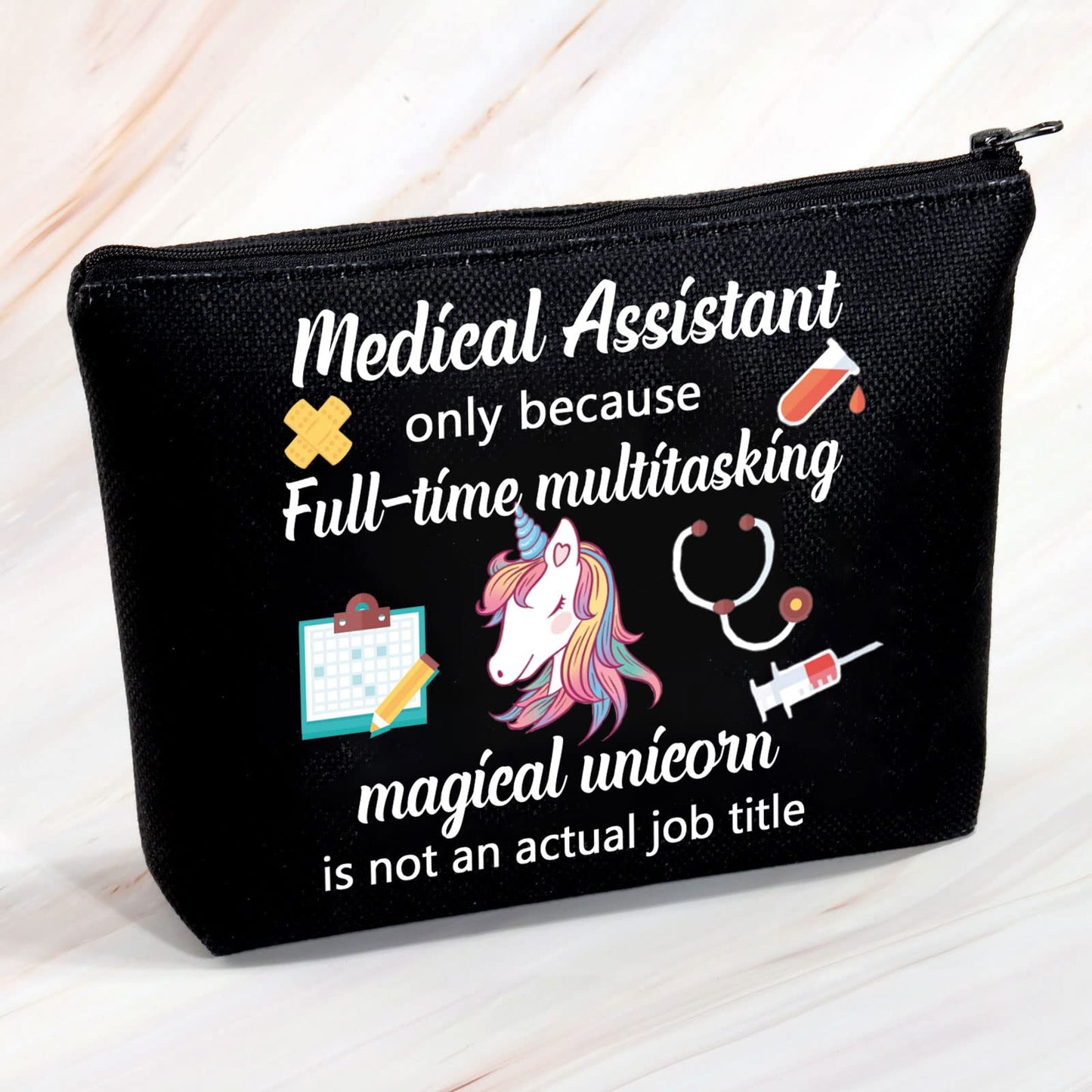 MBMSO Medical Assistant Makeup Bag MA Gift for Nurse Medical Assistant Graduation Gift Cosmetic Pouch Bag Unicorn Bag(Medical Assistant bag-black)