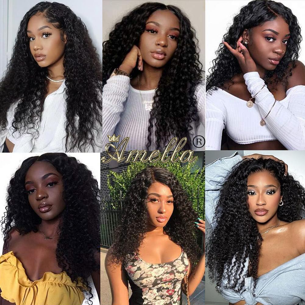 Amella Hair 8A Brazilian Deep Wave Bundle Human Hair (16inch,1 Bundle Only) 100% Unprocessed Virgin Wet and Wavy Deep Wave Curly Bundles Hair Weave Natural Color