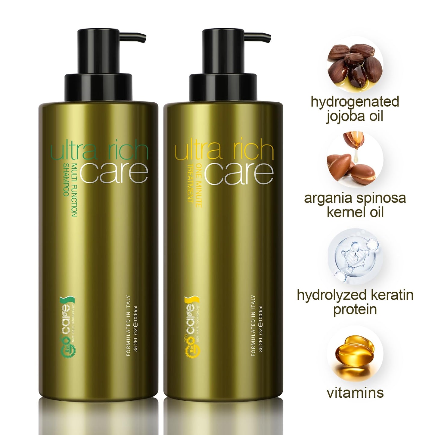 Bingocare 35.2 OZ Natrual Sulfate Free Argan Oil Shampoo and Conditioner Sets Ultrarich Haircare for Damaged Dry Curly Frizzy Hair Moisturizing Volumizing Gentle Hair Restoration Formula for Men&Women