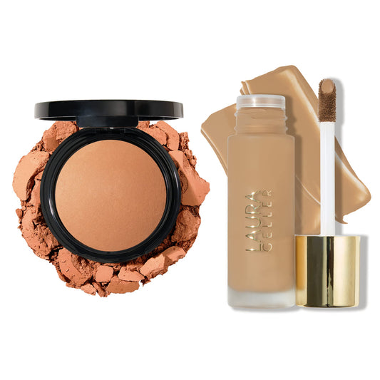 LAURA GELLER NEW YORK Double Take Powder + Liquid Foundation - Sand - Ultimate Matte Finish - Buildable Medium to Full Coverage