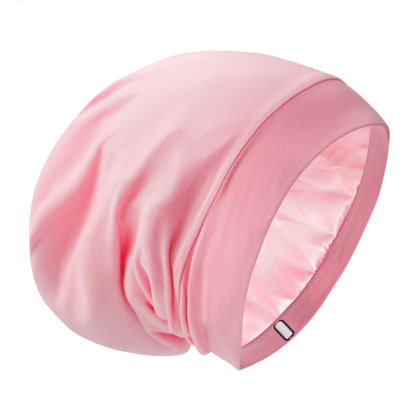 Silk Satin Lined Bonnet Sleep Cap - Adjustable Stay on All Night Hair Wrap Cover Slouchy Beanie for Curly Hair Protection for Women and Men - Solid Pink