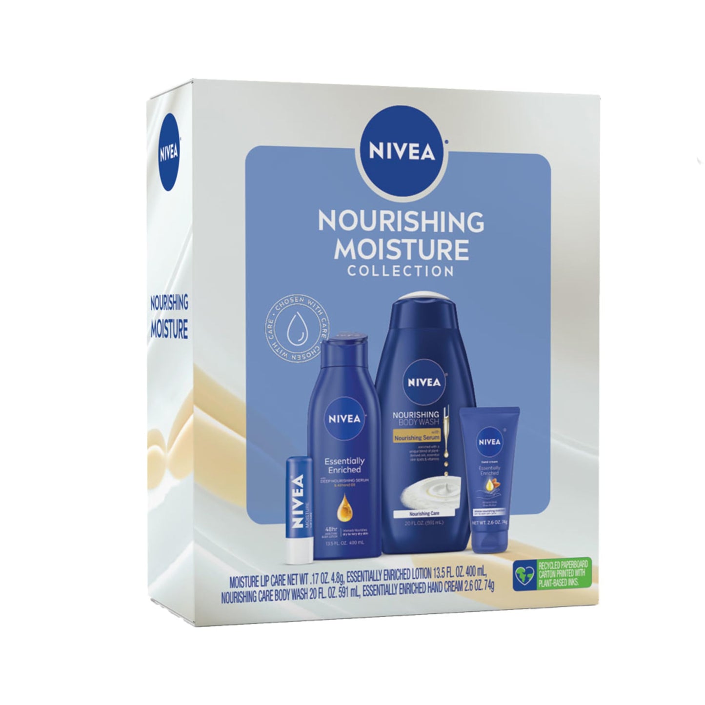 NIVEA Skin Care Set For Her, Nourishing Body Wash, Moisturizing Body Lotion, Lip Balm Stick with Shea Butter, & Multi Purpose Face, Body & Foot Cream, 4 Piece Gift Set (Pack of 6)