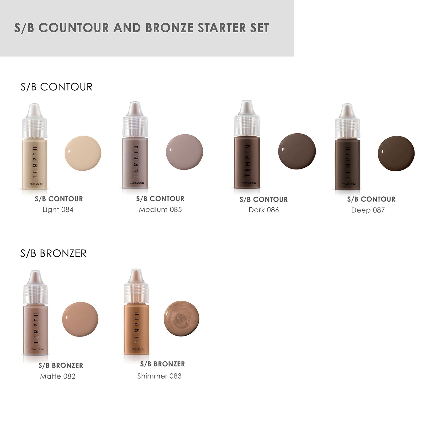 TEMPTU S/B Silicone-Based Contour & Bronze Starter Set For Sculpting, Contouring & Adding Dimension To The Face | Includes 6 Shades , 1 Count (Pack of 1)