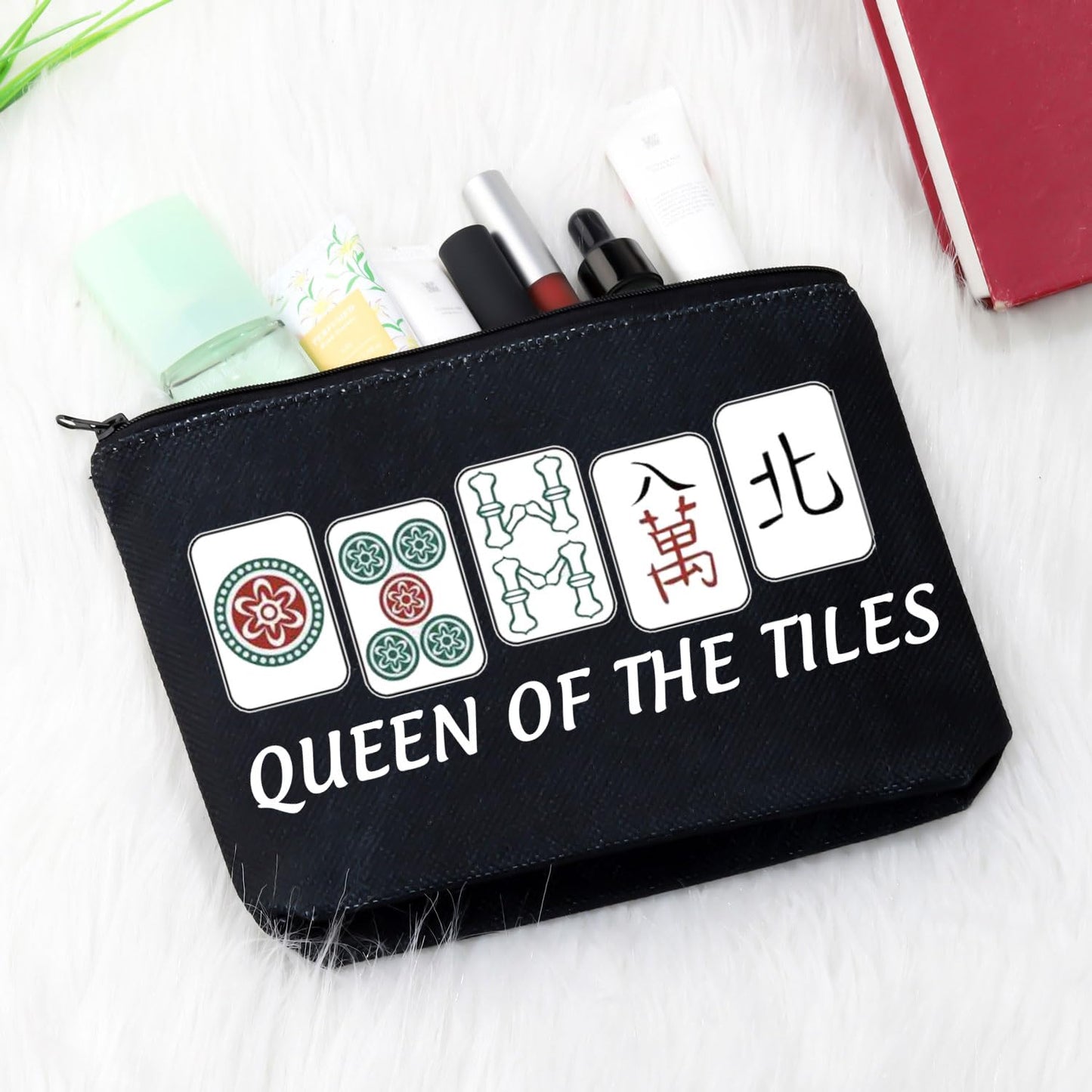 GJTIM Mahjong Cosmetic Bag Queen Of The Tiles Mahjong Board Game Storage Bag for Mahjong Lover (Tiles Queen Black)