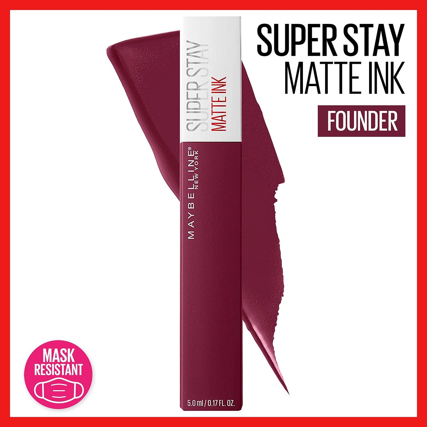 Maybelline Super Stay Matte Ink Liquid Lipstick Makeup, Long Lasting High Impact Color, Up to 16H Wear, Founder, Cranberry Red, 1 Count