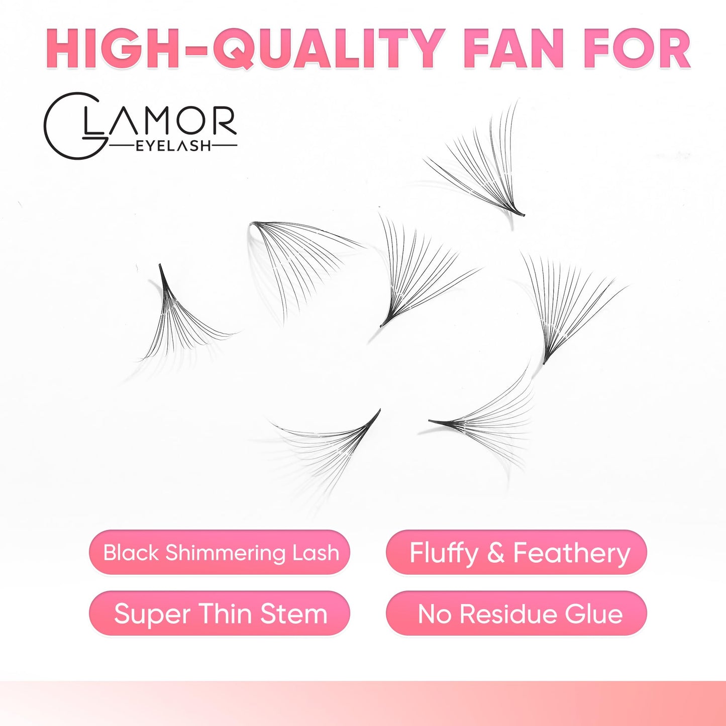 GLAMOREYELASH 500 Promade Volume Fans Loose Eyelash Extension, Handmade Individual Lashes Loose Fan 3D-16D, 0.03/0.05/0.07mm Thickness, C CC D Curl for Mink Lashes, 8-16mm Length (8D-0.05-C, 15mm)