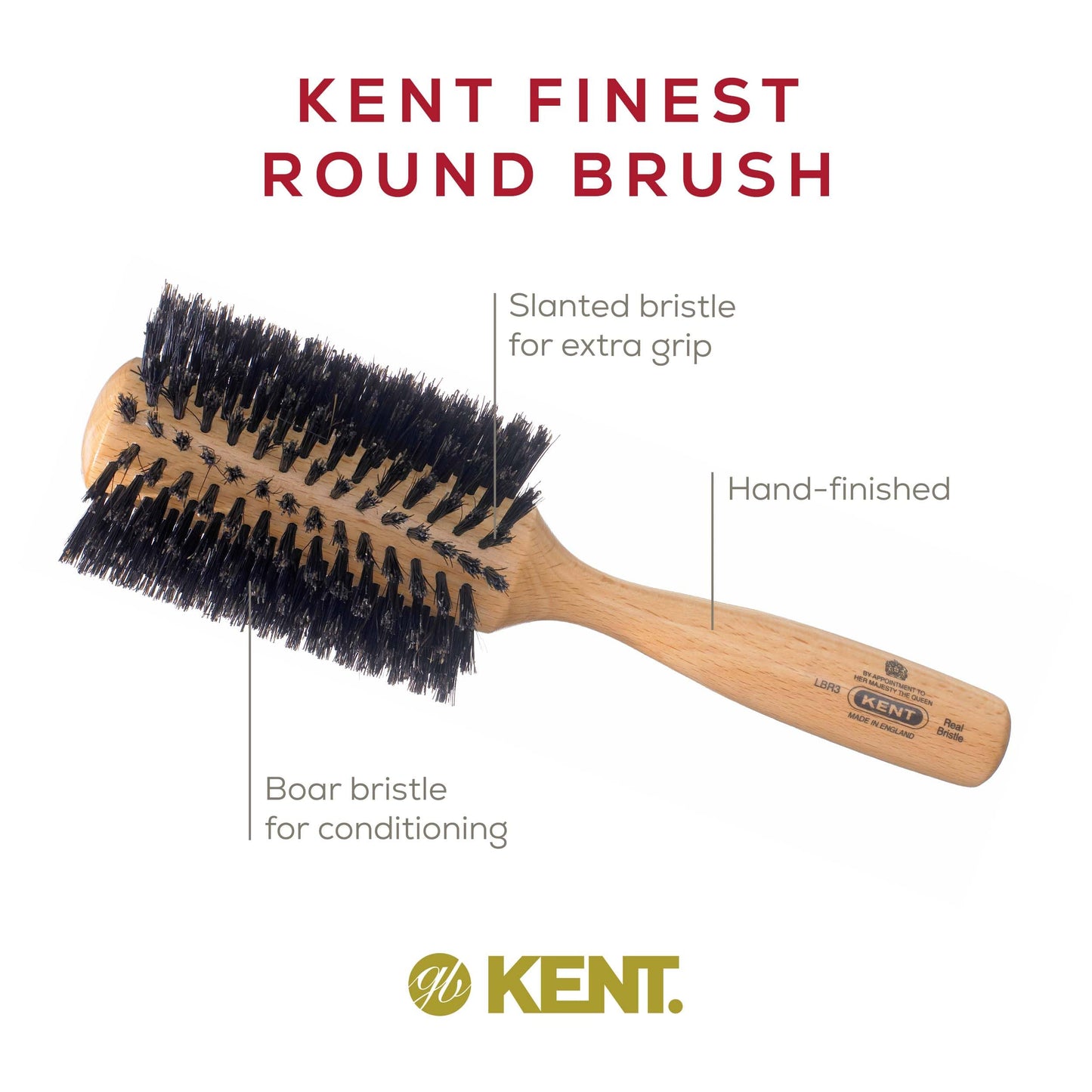 KENT LBR3 Finest Hair Brushes for Women Blow Dry Brush Made of Beechwood - Spiral Radial Boar Bristle Hairbrush for Long and Thick Hair - Royal Salon Style Straightening Pure Wood Brush from