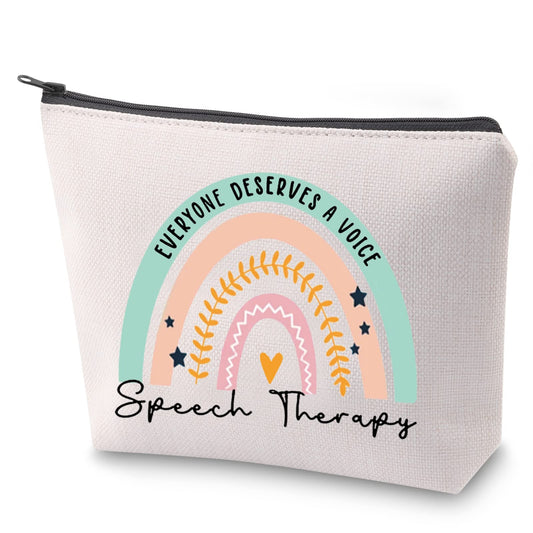 ZJXHPO Rainbow Speech Therapy Cosmetic Bag Everyone Deserve A Voice Speech Therapy Makeup Bag With Zipper SLP Appreciation Gift (Speech Therapy)