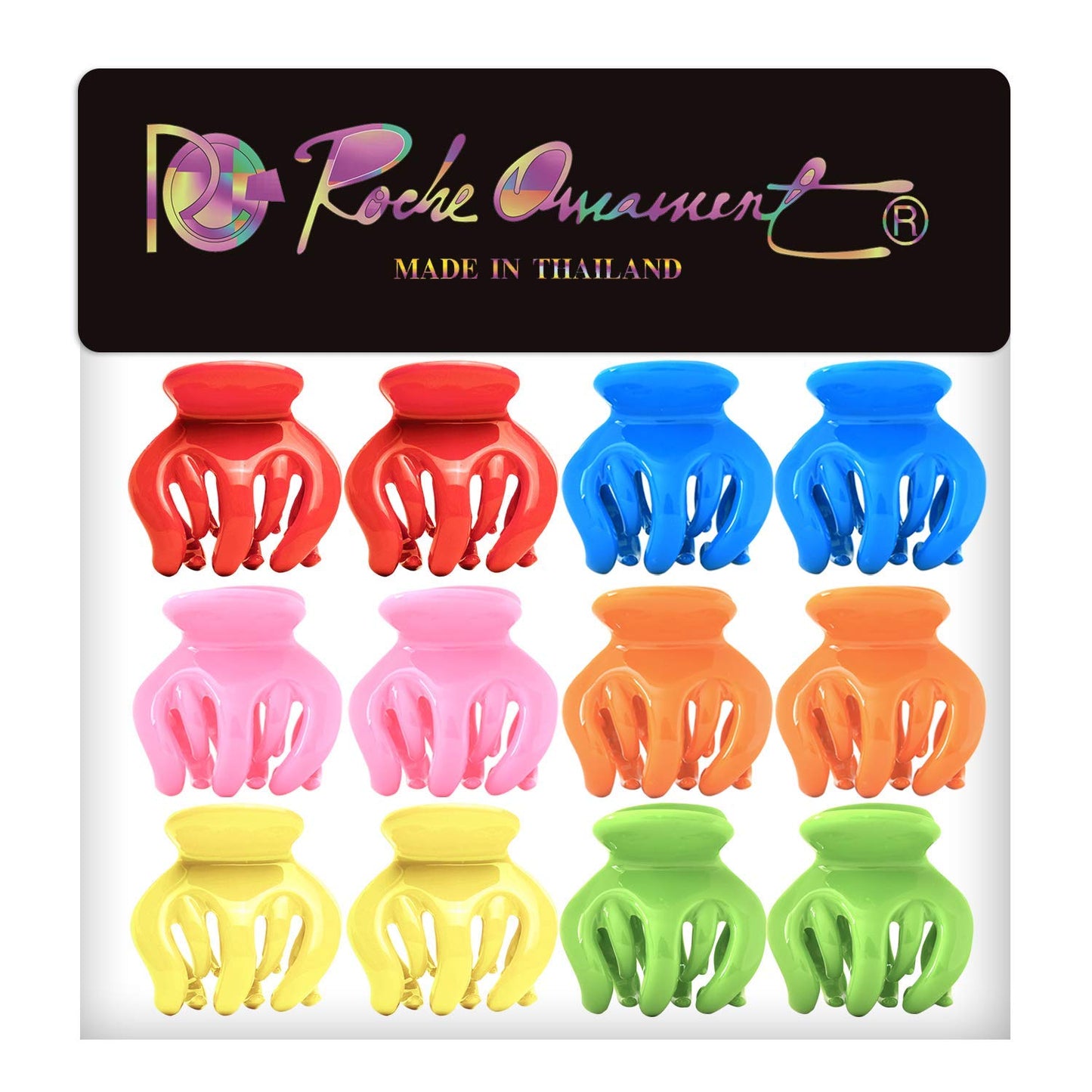 RC ROCHE ORNAMENT 12 Pcs Womens Octopus Claws Jaw Pumpkin Hair Clips Interlocking Teeth Strong Hold No Slip Grip Quality Clutcher Clamp Classic Beauty Fashion Accessory, Small Rainbow Multicolor