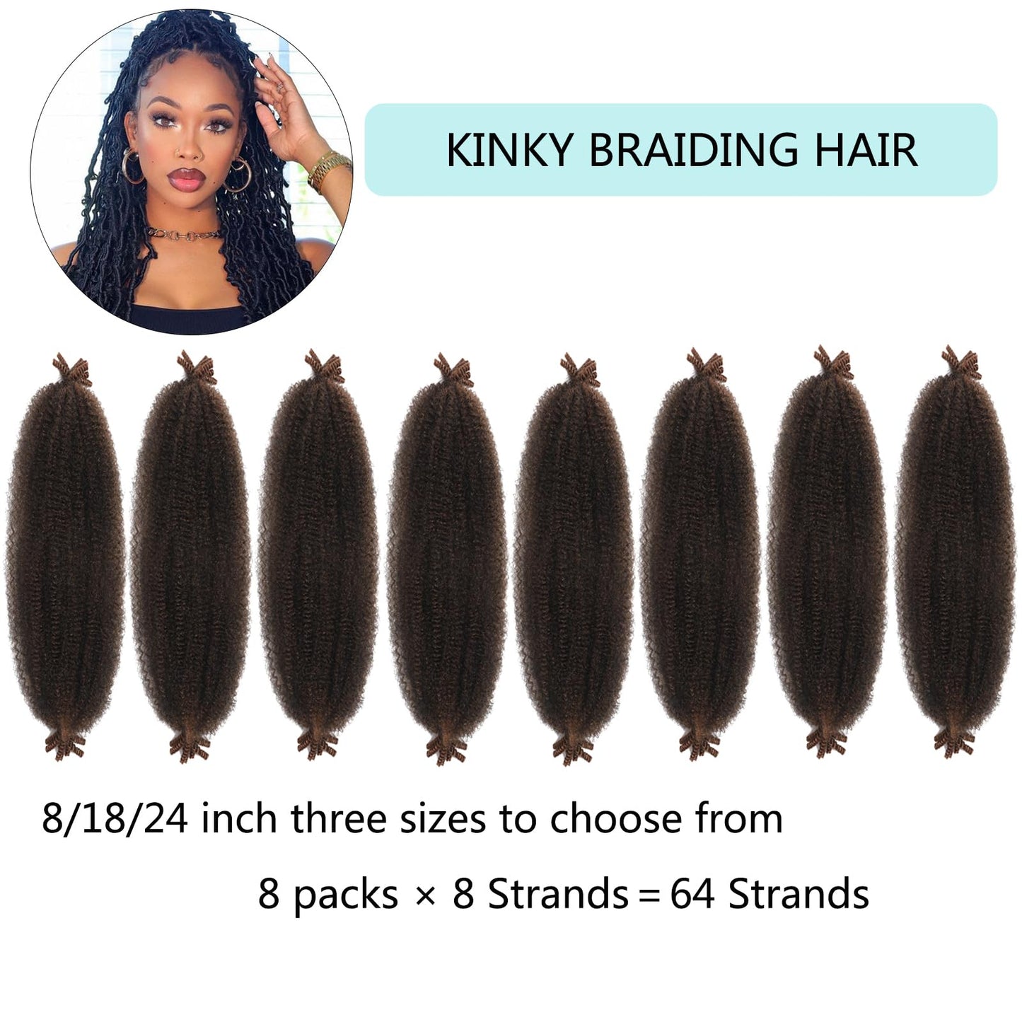 Springy Afro Twist Hair 24 Inch Marley Twist Braiding Hair 8 Packs Pre-Separated Kinky Braiding Hair Women Brown Afro Spring Twist Hair Long Marley Hair Wrapping Hair for Soft Locs