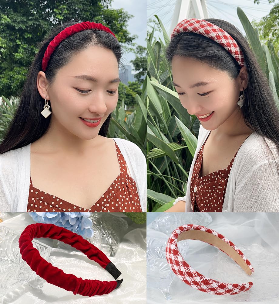 YARN & INK Red Wine headbands for women girls Non Slip Fashion Headband wide plush headband Hair Accessories Christmas Gift (2 Red)