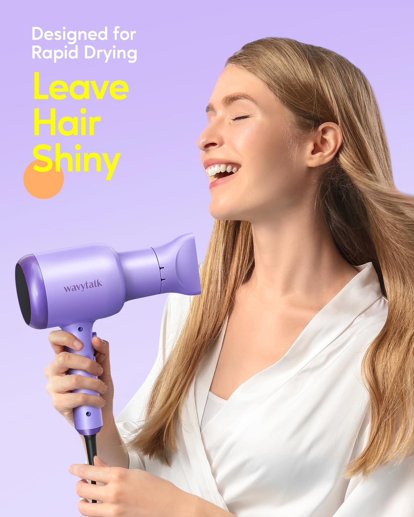 Wavytalk Ionic Blow Dryer with Diffuser - Professional 1875W Hair Dryer for Women and Pro Titanium Straightener and Curler, Dual Voltage for All Hairstyles (Purple)