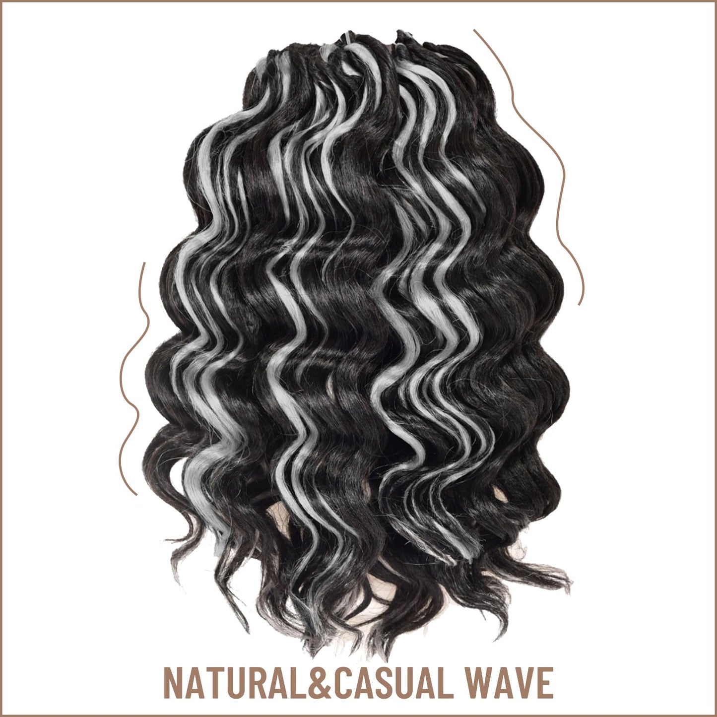 Toyotress Ocean Wave Crochet Hair - 9 Inch 8 Packs Gray Highlight Ocean Wave Braiding Hair, Deep Twist Water Wave Short Curly Synthetic Hair Extensions (9 Inch, P1B/Gray-8P)