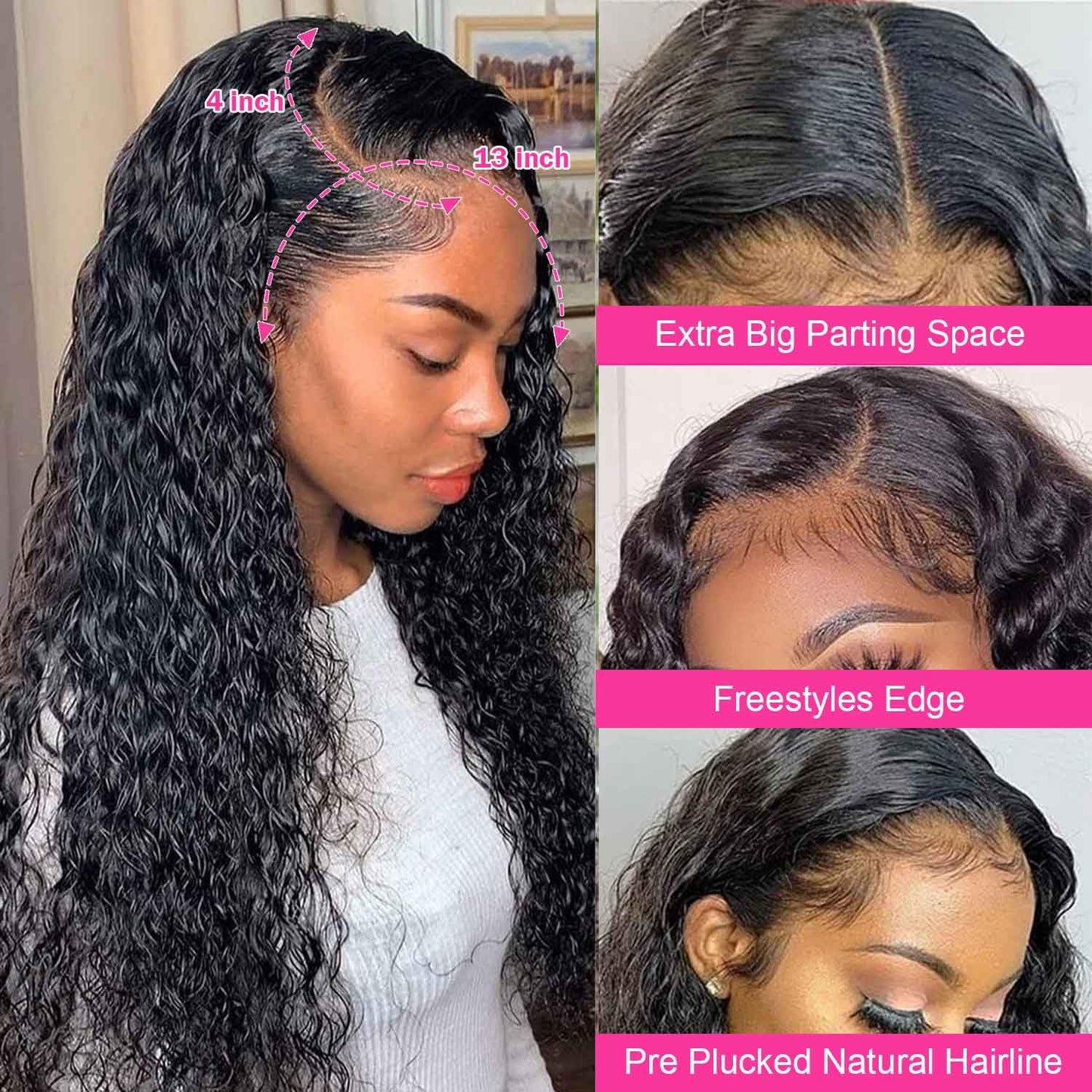 soeyrkke 13x4 HD Lace Front Wigs Human Hair Deep Wave Lace Frontal Wig Pre Plucked Bleached Knots With Baby Hair 180 Density Brazilian Wet and Wavy Curly Human Hair Wigs for Women 18inch