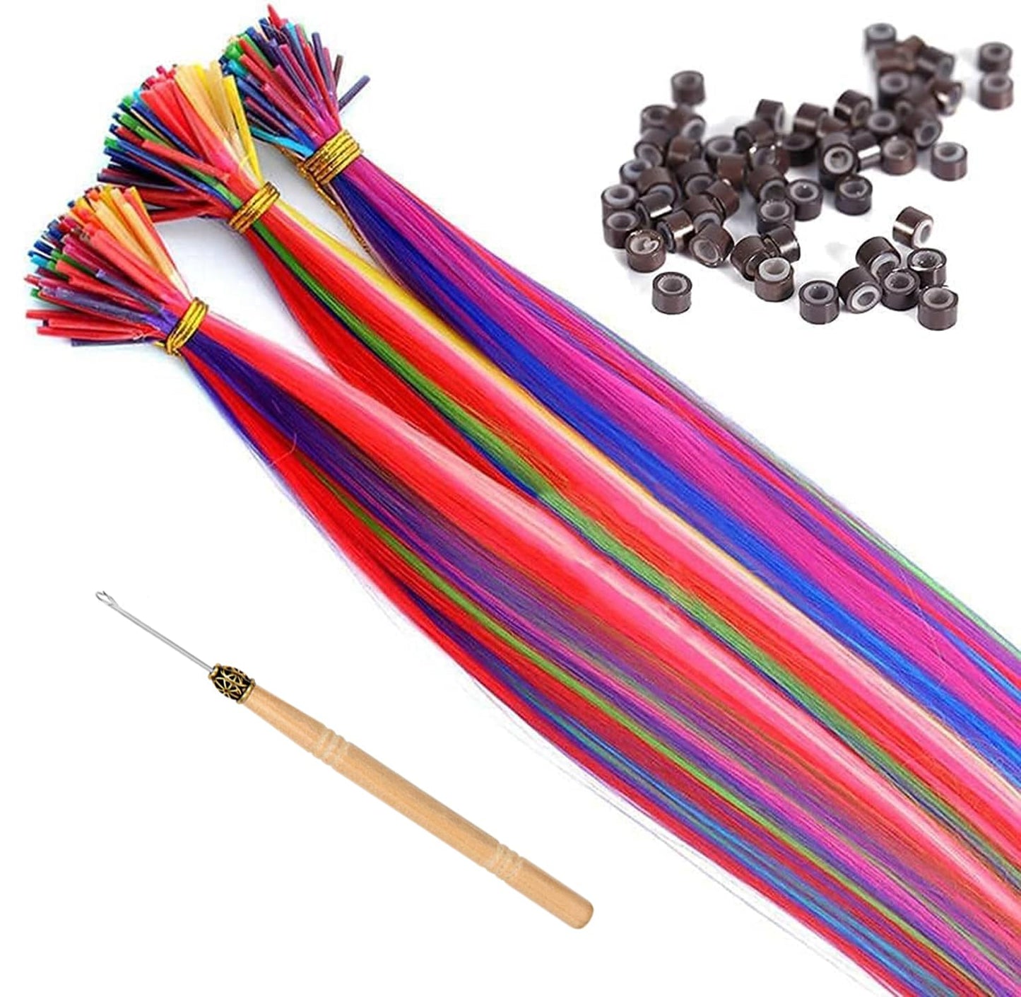 Rainbow Hair Extensions Kit: 90-100 Pcs, 21 Inch I-Tip Colored Microlink Hair Set for Women, Kids - Gifts, Cosplay, Parties, Highlights (Multi-Colors Kit)