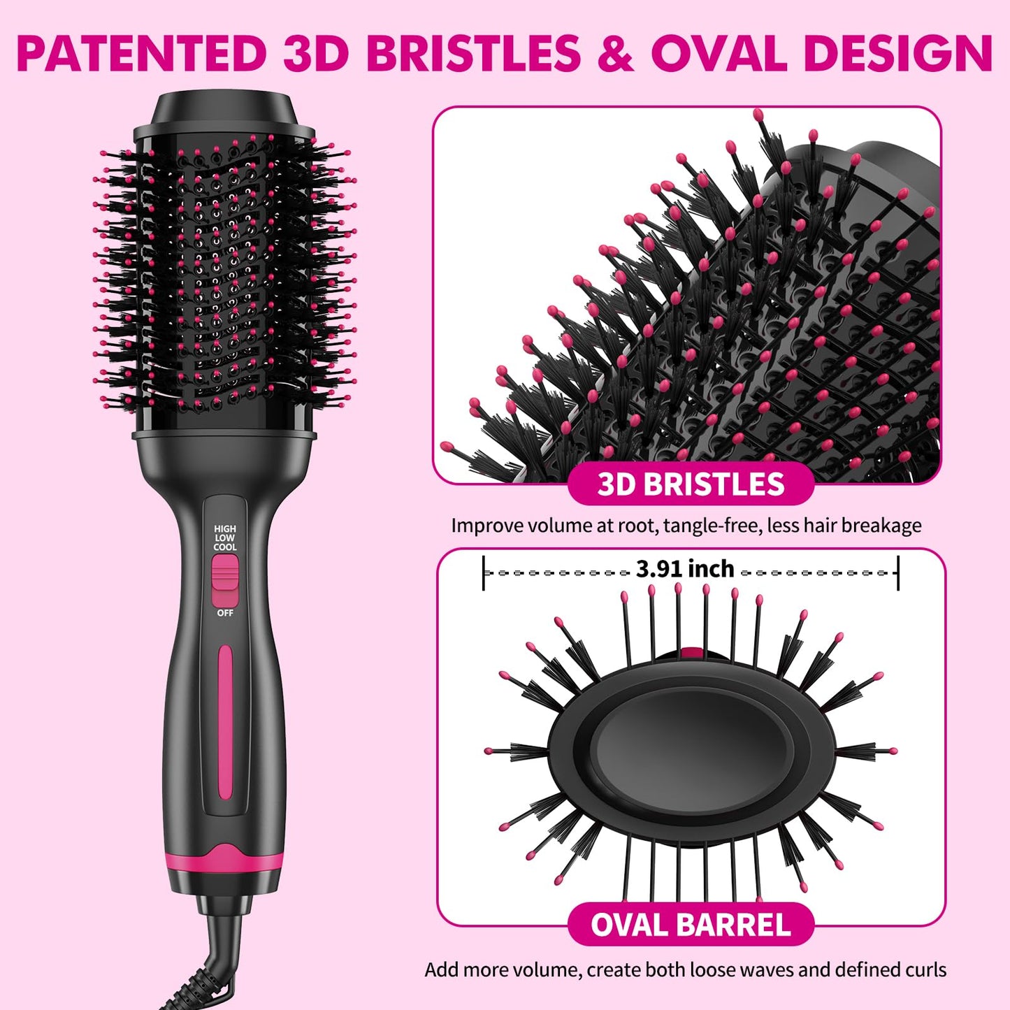 Negative Ion Blow Dryer Brush One Step Volumizer, Excellent New Thermal Conductive Aluminum 75MM Oval Shape Hot Air Straightener Brush | More Volume, Smooth, Frizz-Free for Fast Salon-Style