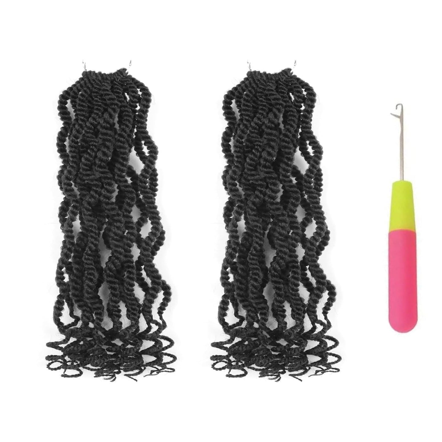 Senegalese Twist Crochet Hair 8 Inch Pre Looped Curly Ends 2 Packs Wavy Crochet Hair for Kids Short Crochet Braids with Curly Ends (8 Inch,1B)