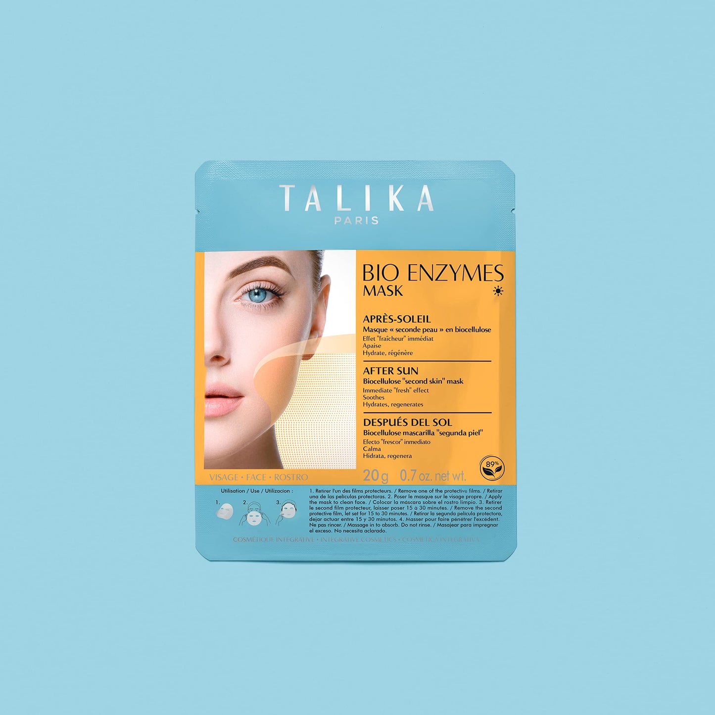 Talika Bio Enzymes After Sun Mask - Moisturizing & Soothing Fast Repair Face Mask - Biocellulose Sun Care Mask - Second Skin Effect Beauty Sheet Mask - 20g