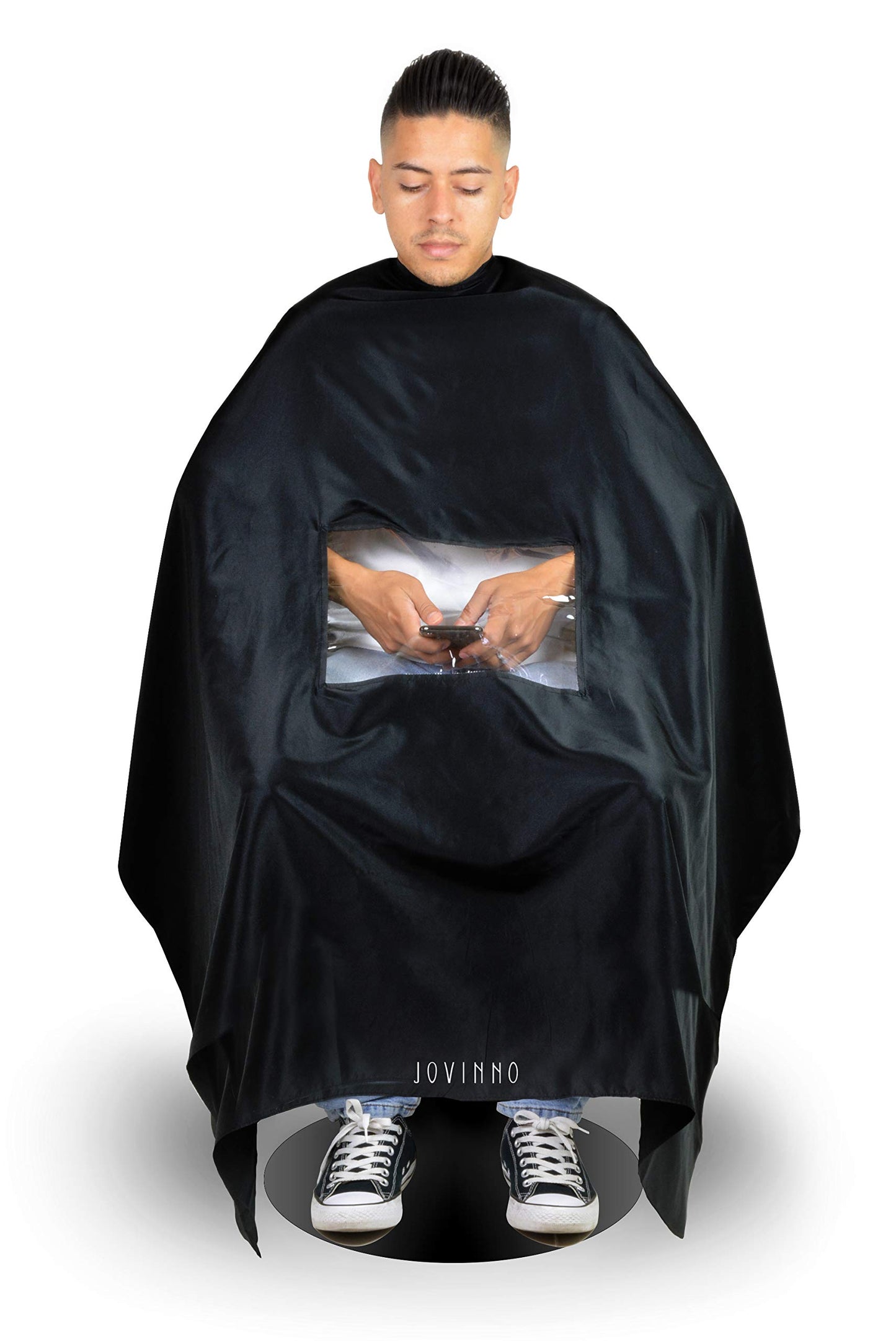 Jovinno Large Size Black Barber Cape with Phone Viewing Window