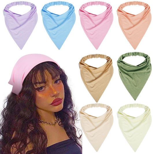 WOVOWOVO 8 Pack Large Scarf Headbands for Women,Elastic Boho Triangle Bandana Head Scarves Non Slip Cute Turban Headband Solid Color Hair Accessories