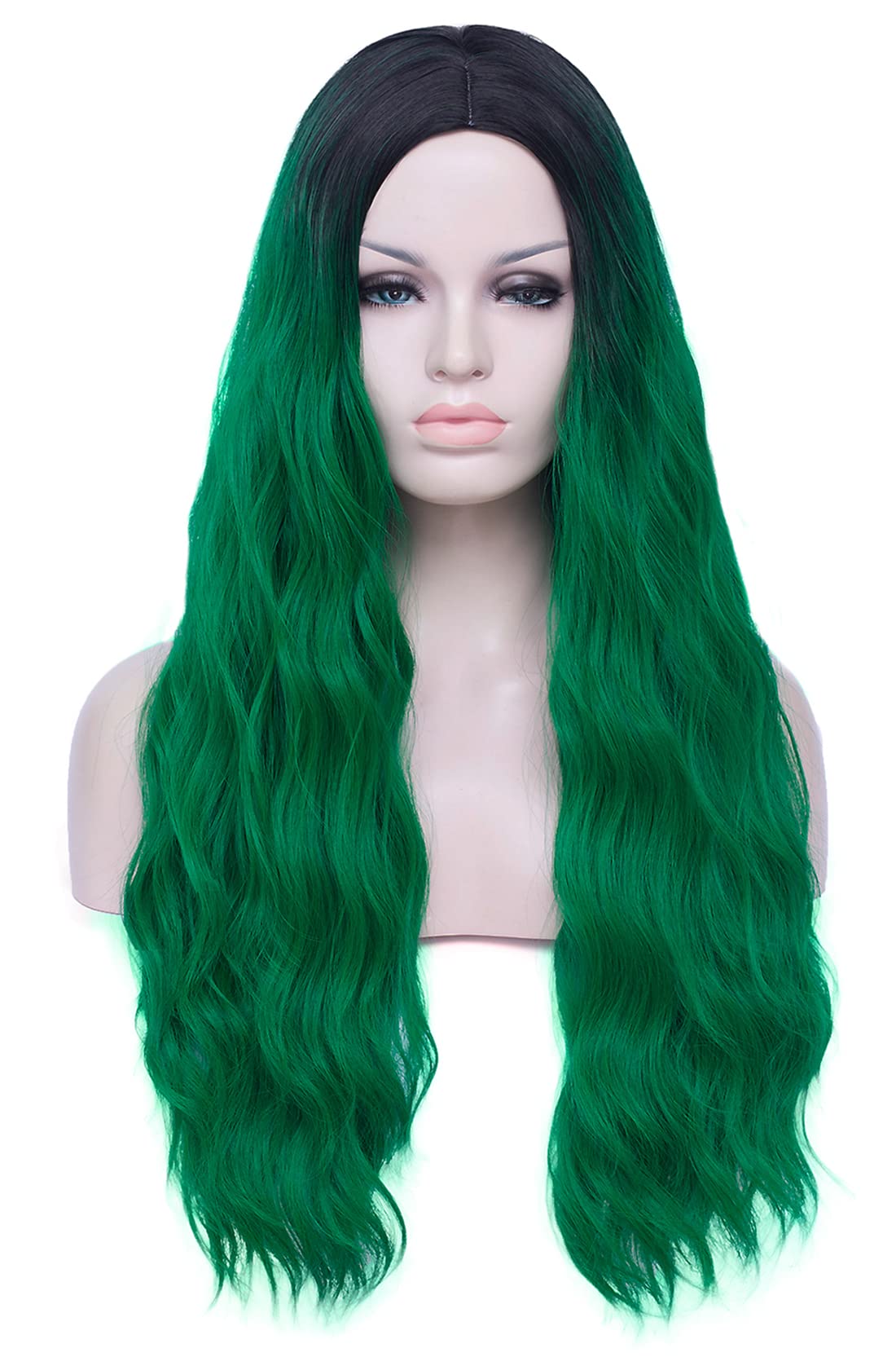 Mildiso Green Wigs for Women 26" Long Ombre Green Hair Wig Curly Wavy Cute Soft Wigs for St Patricks Day Party M109GR