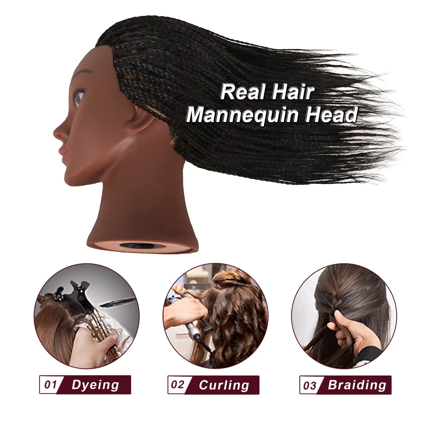 Mannequin Head with Human Hair Manikin Head with Hair 100% Real Hair Mannequin Head Doll Training Head with Free Clamp Holder