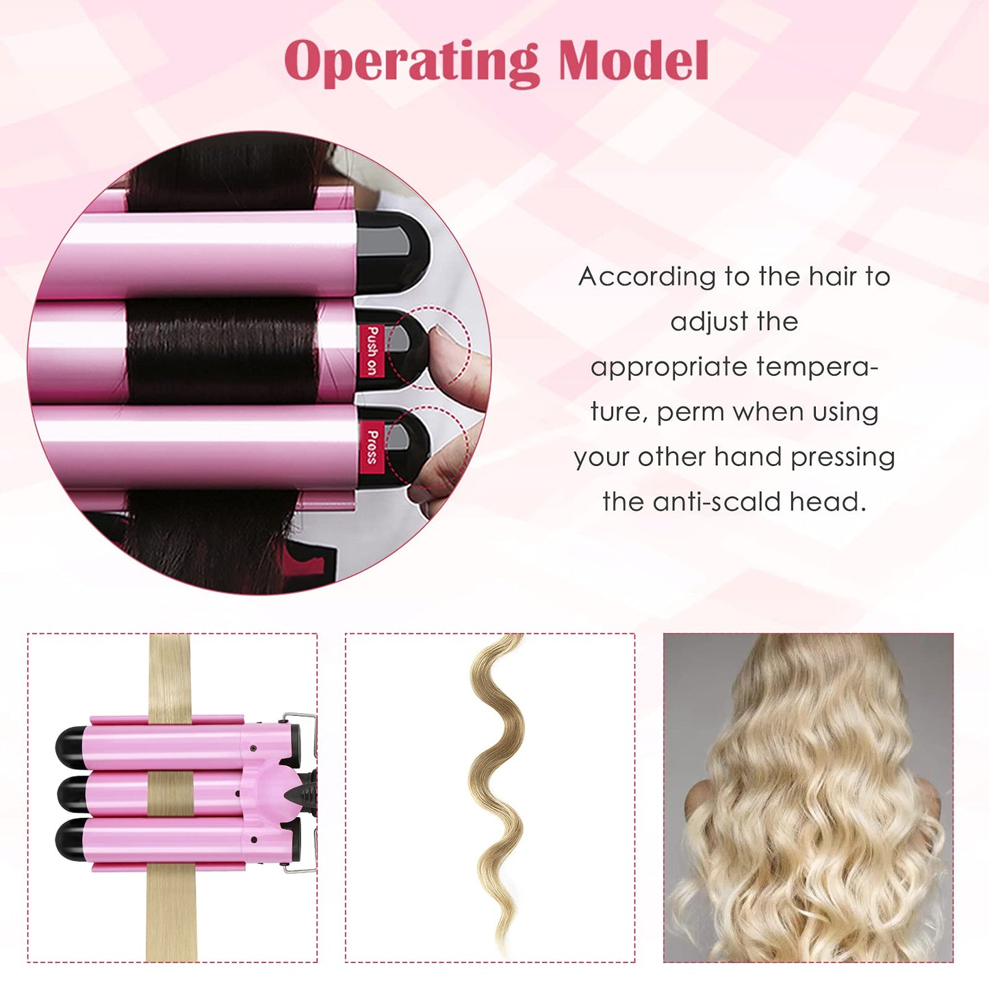 Professional Hair Waver 3 Barrel Curling Iron 32mm Fast Heating Hair Crimper Iron Triple Hair Curler with LCD Display Temperature Adjustable Ceramic Beach Hair Waver Wand for Beachy (1.26Inch (32mm))