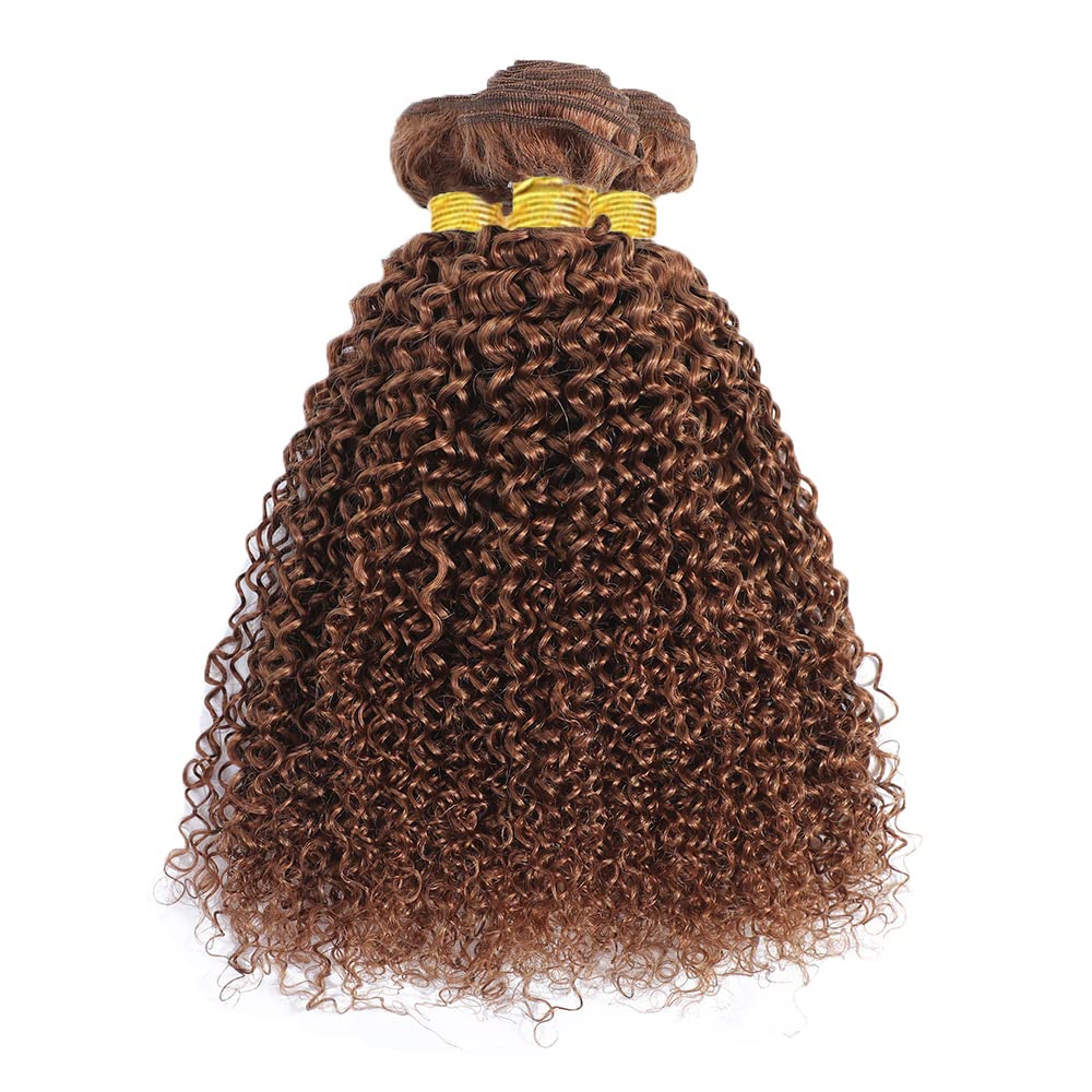 Diexrlamx Hair Color #30 Bundles Kinky Curly Reddish Brown Human Hair Bundles 16 18 20 Inch Brazilain Unprocessed Virgin Hair 3 Bundles Brown Curly Bundles Human Hair Brown Bundles