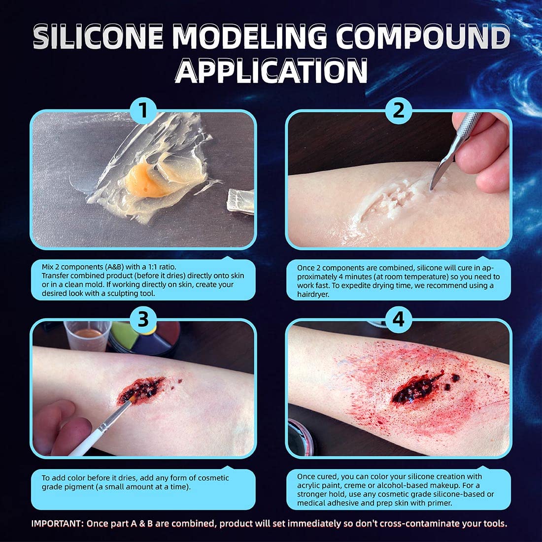 COKOHAPPY Platinum Silicone Modeling Compound Kit for Halloween Wound Scar Prosthetic SFX Makeup for Theater and Cosplay, 3oz Kit with accessories