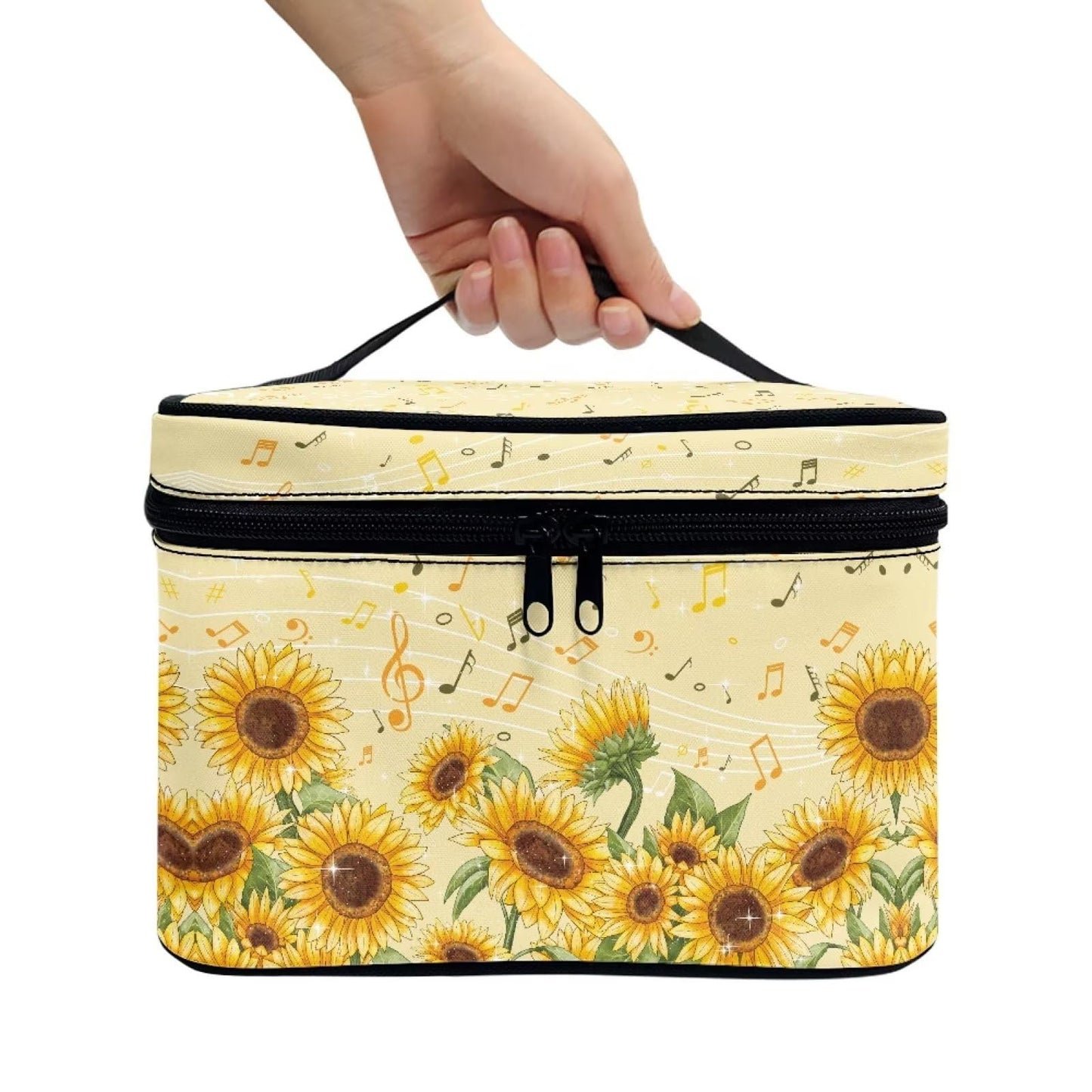 doginthehole Sunflower Make Up Bag Travel Cosmetic Case with Top Handle, Portable Storage Bag Large Capacity Makeup Organizer Case for Women Girls