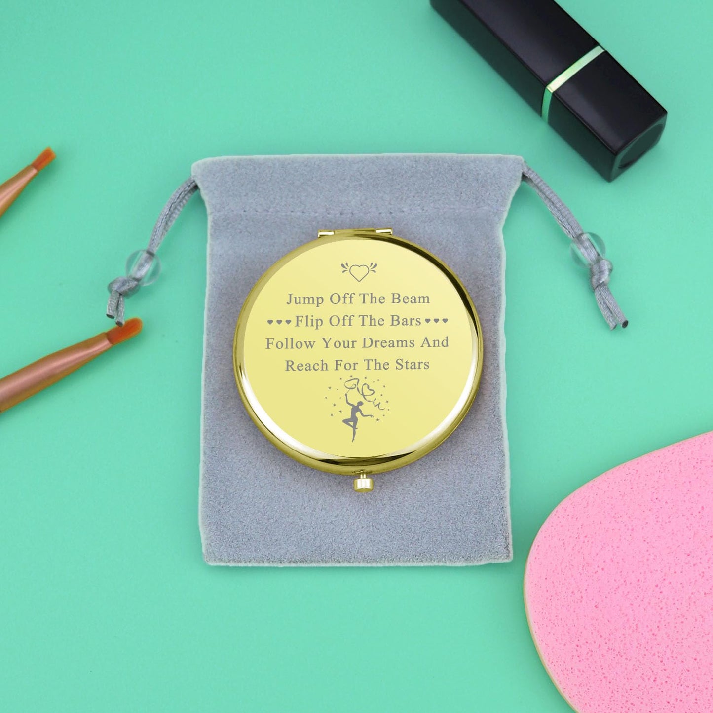 Gymnastics Lover Gifts Gymnastics Team Gift Compact Makeup Mirror Gymnastics Gifts for Girls Gymnast Graduation Gift Inspirational Gifts Folding Makeup Mirror for Girl Birthday (Gold)