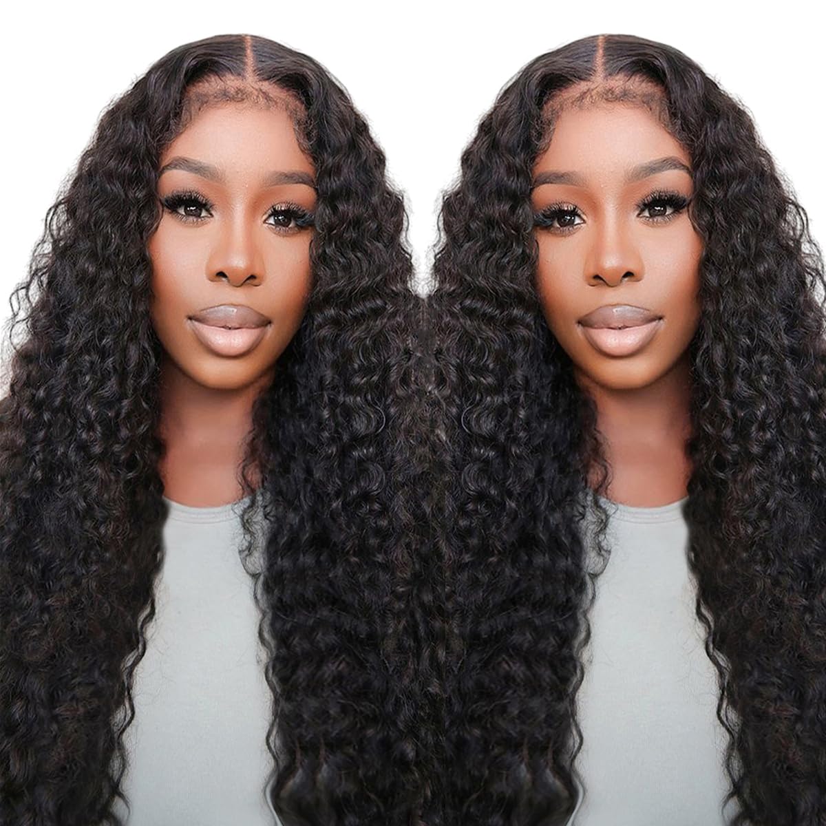 LICHANG 20 Inch Deep Wave Lace Front Wigs Human Hair 4x4 HD Lace Closure Wigs Human Hair 200% Density Deep Curly Lace Frontal Wig Human Hair Pre Plucked with Baby Hair for Black Women